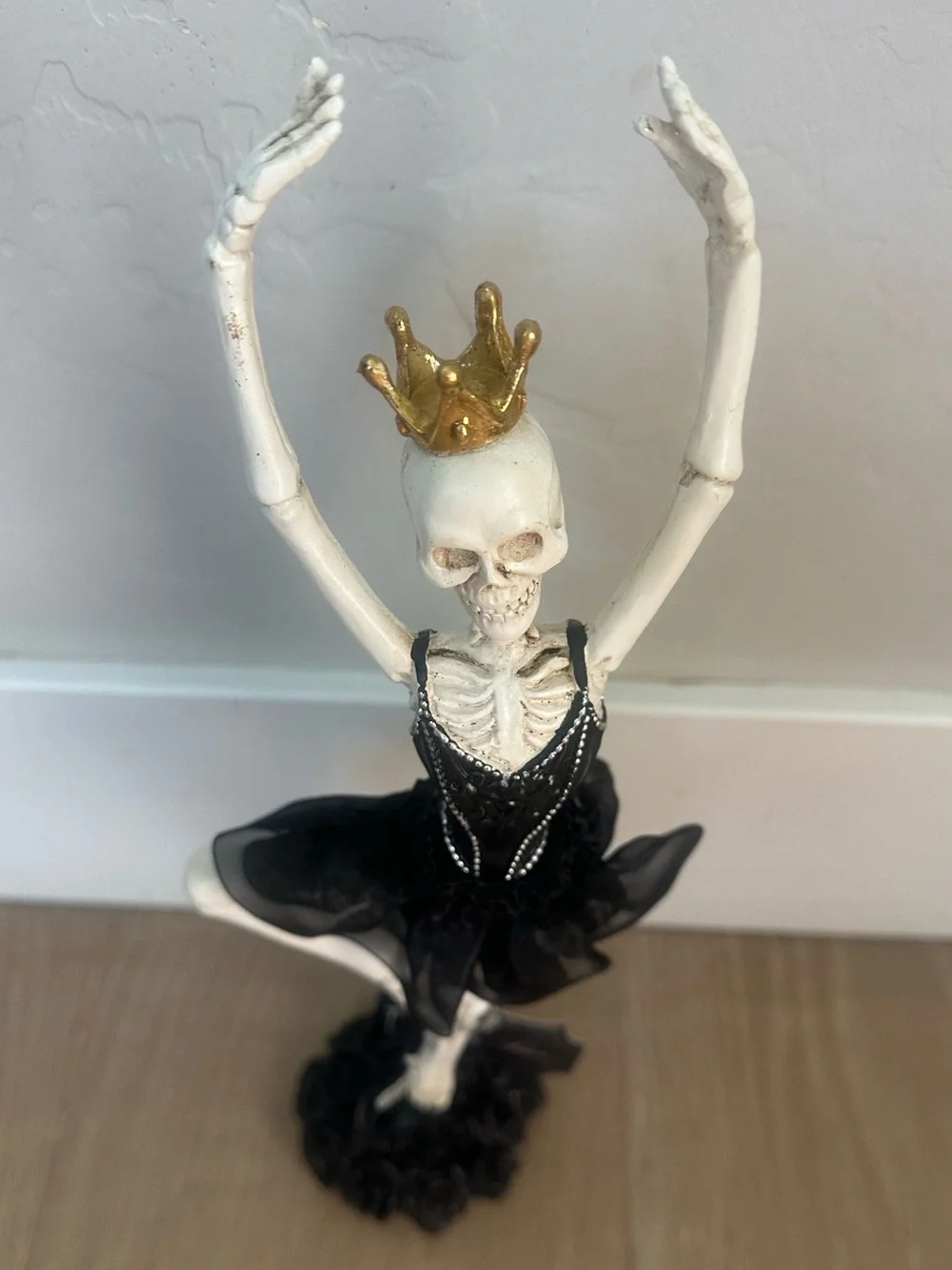 Bella Lux Skeleton Ballerina Figurine Black Tutu Gold Crown Halloween NWT